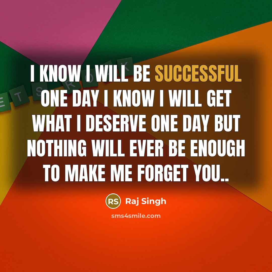 “I know I will be successful one day I know I will get what I deserve one day but nothing will ever be enough to make me forget you..” quote by Raj Singh