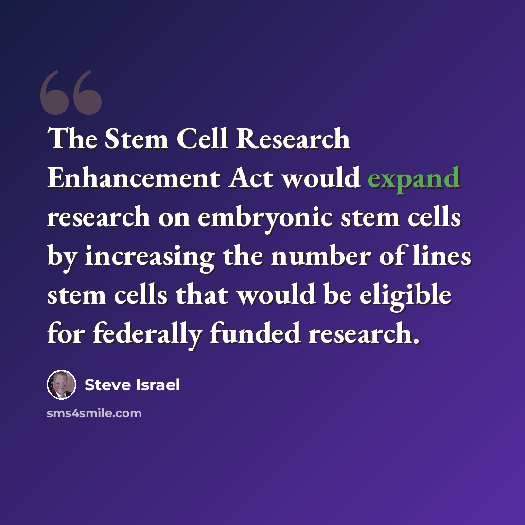 “The Stem Cell Research Enhancement Act would expand research on embryonic stem cells by increasing the number of lines stem cells that would be eligible for federally funded research.” quote by Steve Israel