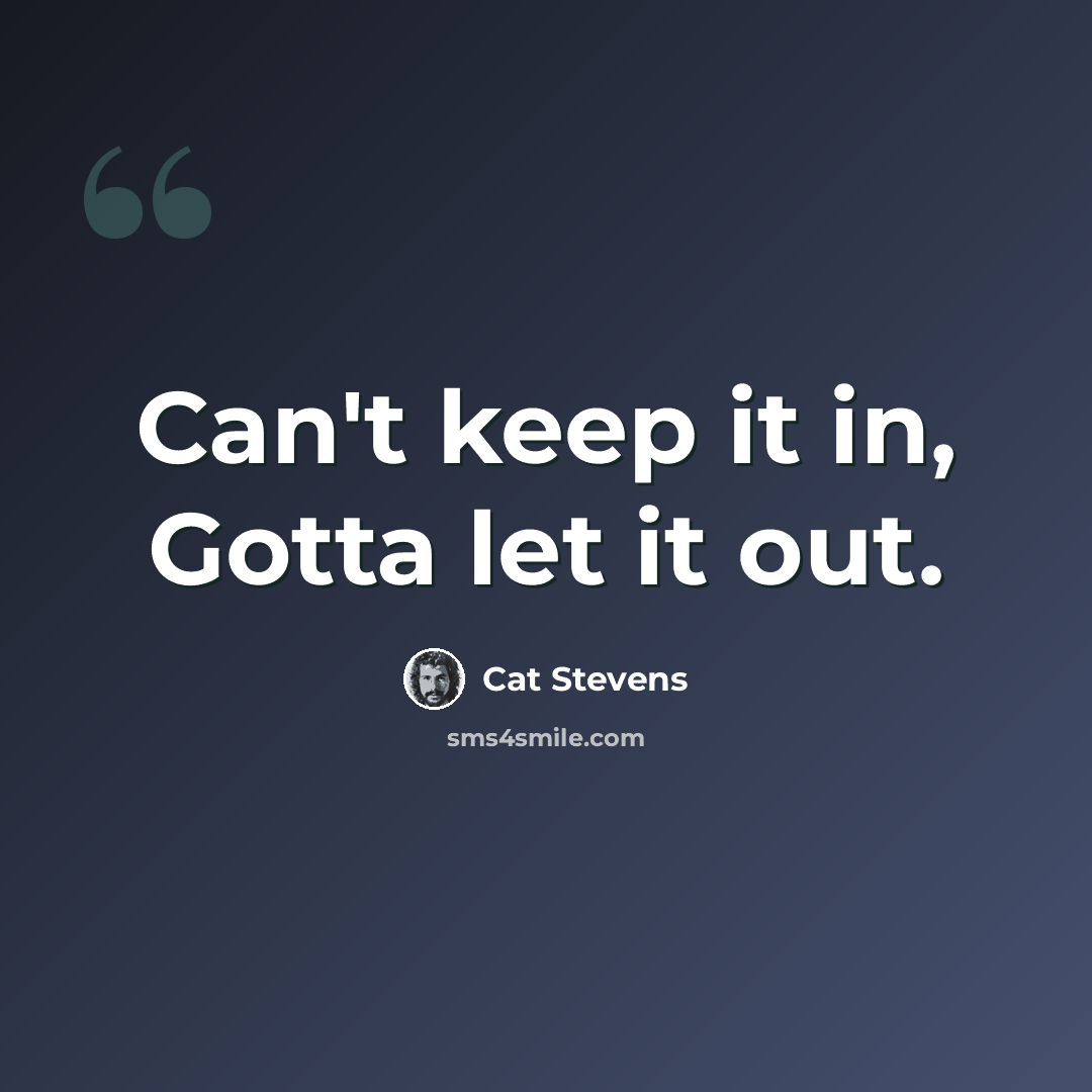 “Can't keep it in, Gotta let it out.” quote by Cat Stevens
