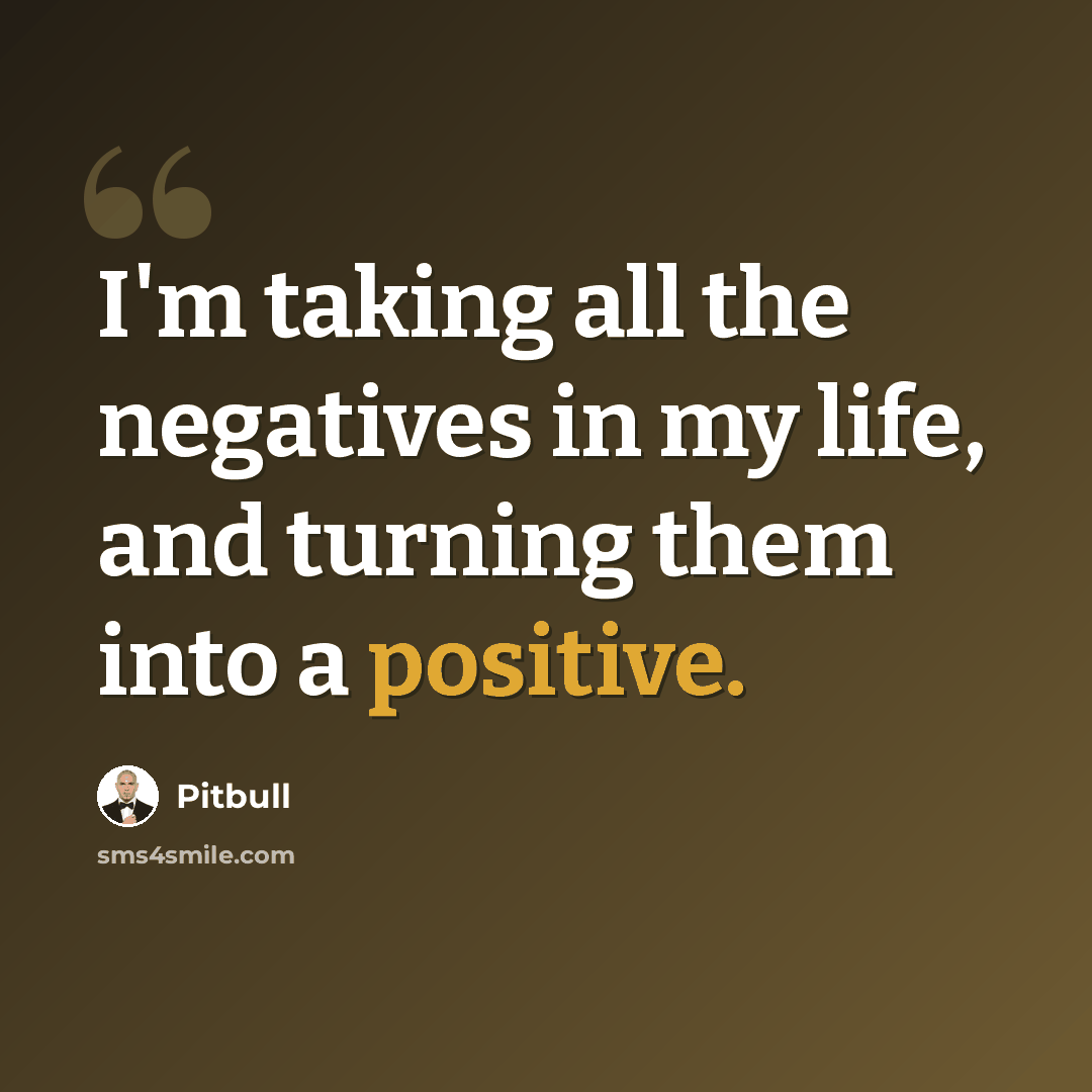 “I'm taking all the negatives in my life, and turning them into a positive.” quote by Pitbull