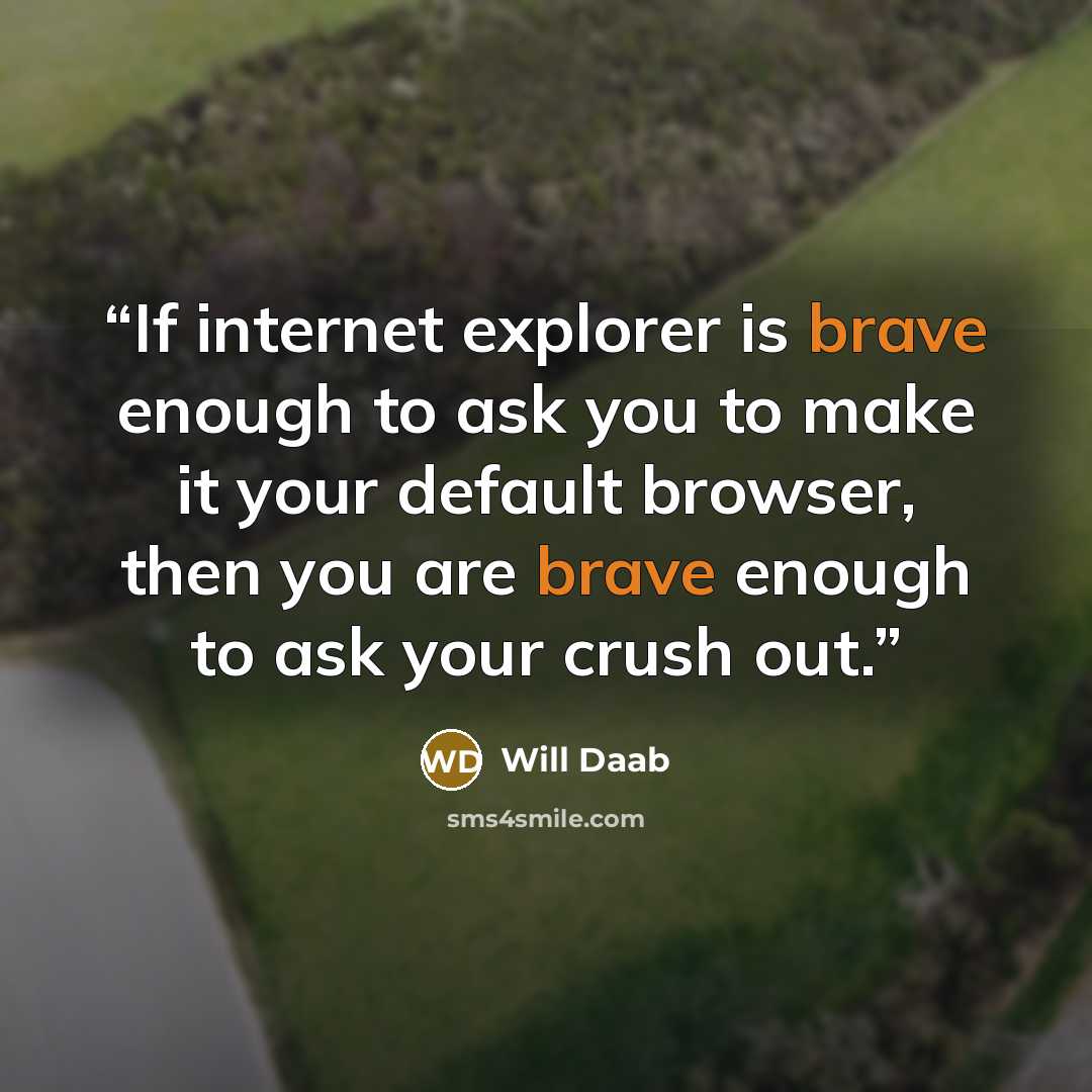 “If internet explorer is brave enough to ask you to make it your default browser, then you are brave enough to ask your crush out.” quote by Will Daab