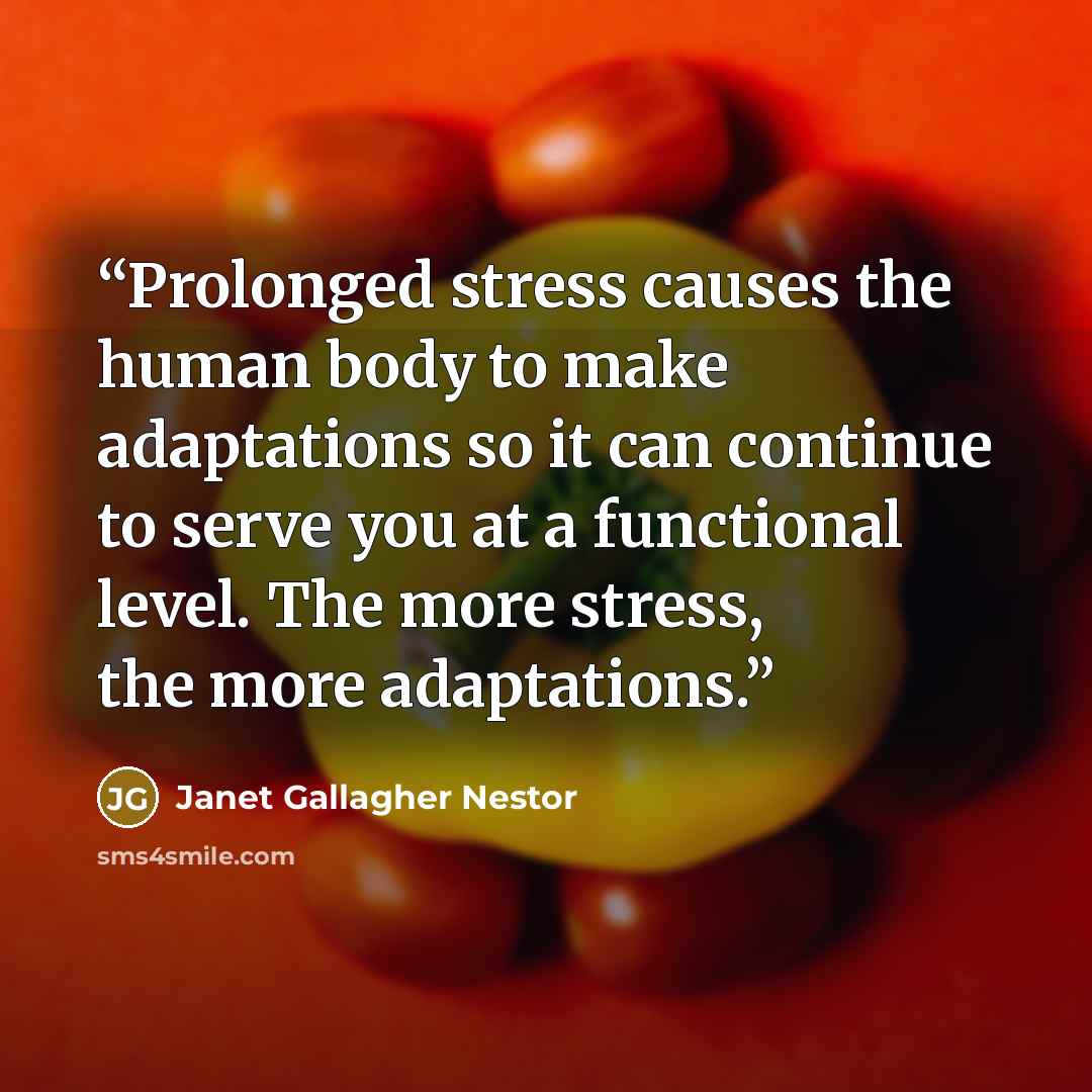 “Prolonged stress causes the human body to make adaptations so it can continue to serve you at a functional level. The more stress, the more adaptations.” quote by Janet Gallagher Nestor