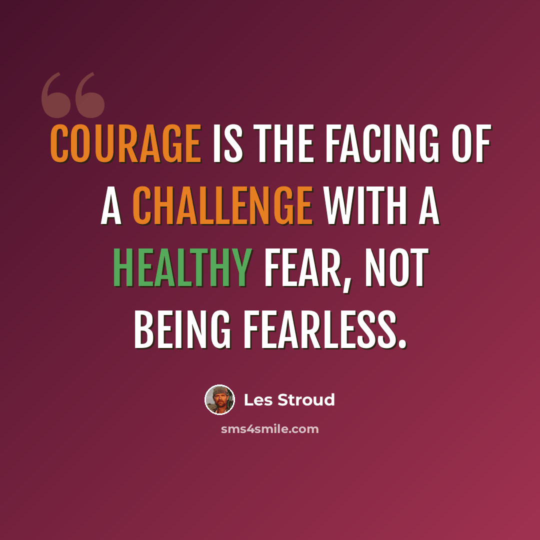 “Courage is the facing of a challenge with a healthy fear, not being fearless.” quote by Les Stroud
