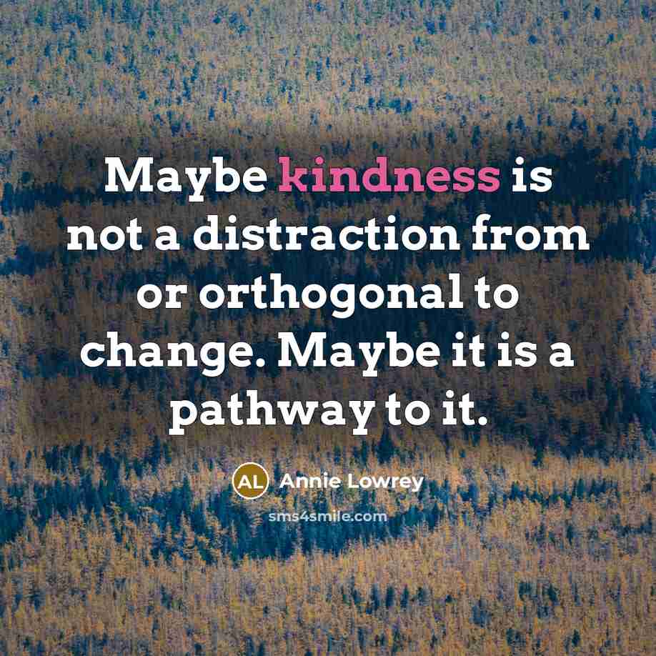 “Maybe kindness is not a distraction from or orthogonal to change. Maybe it is a pathway to it.” quote by Annie Lowrey