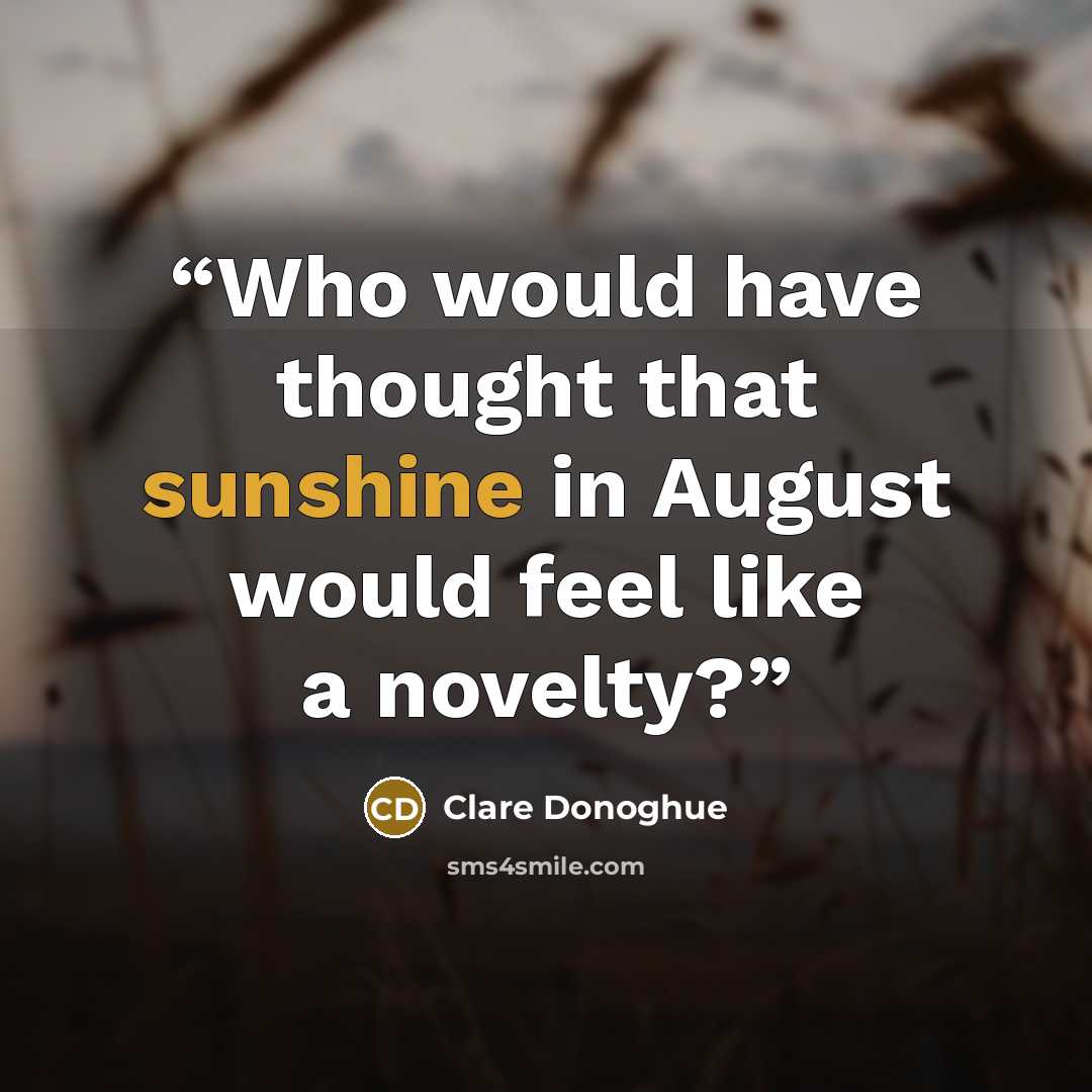 “Who would have thought that sunshine in August would feel like a novelty?” quote by Clare Donoghue