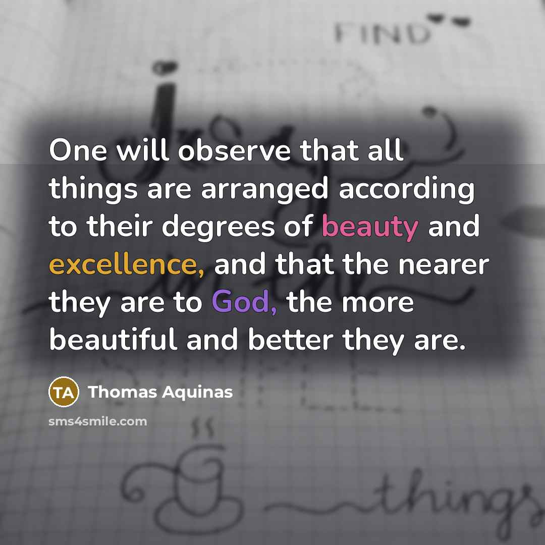 “One will observe that all things are arranged according to their degrees of beauty and excellence, and that the nearer they are to God, the more beautiful and better they are.” quote by Thomas Aquinas