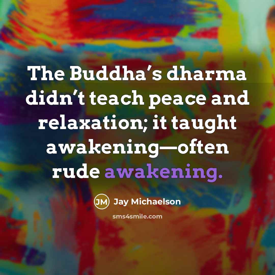 “The Buddha’s dharma didn’t teach peace and relaxation; it taught awakening—often rude awakening.” quote by Jay Michaelson