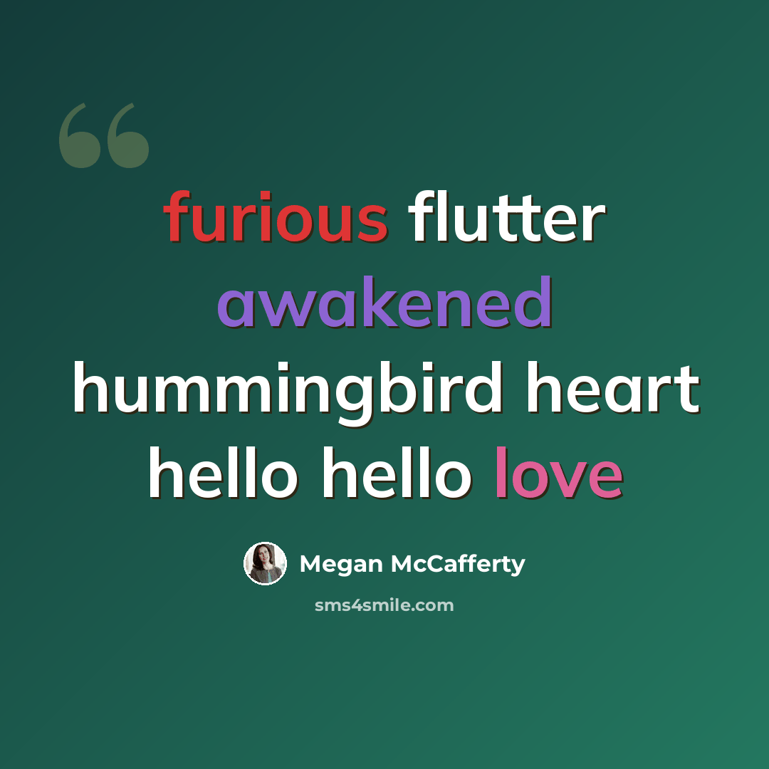 “furious flutter awakened hummingbird heart hello hello love” quote by Megan McCafferty