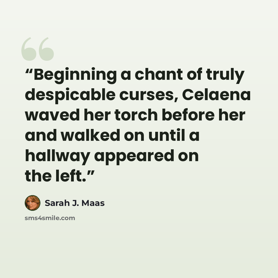 “Beginning a chant of truly despicable curses, Celaena waved her torch before her and walked on until a hallway appeared on the left.” quote by Sarah J. Maas