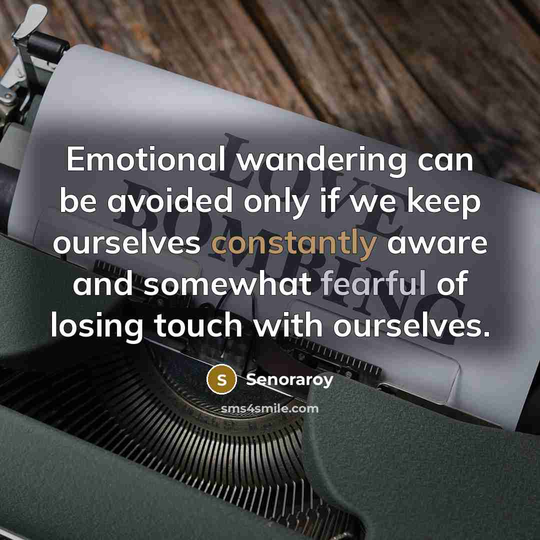 “Emotional wandering can be avoided only if we keep ourselves constantly aware and somewhat fearful of losing touch with ourselves.” quote by Senoraroy