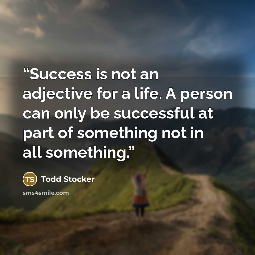“Success is not an adjective for a life. A person can only be successful at part of something not in all something.” quote by Todd Stocker