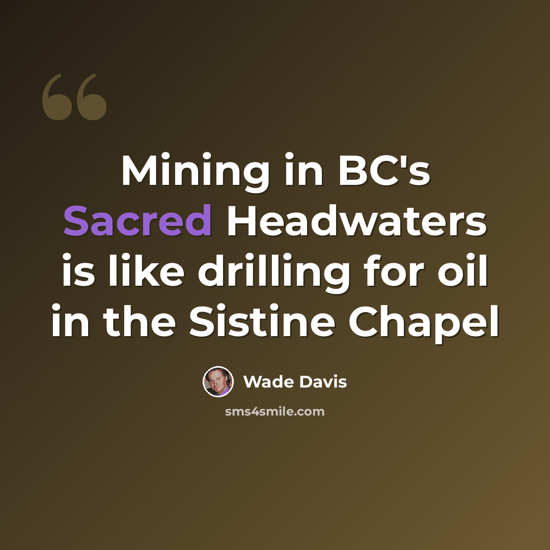 “Mining in BC's Sacred Headwaters is like drilling for oil in the Sistine Chapel” quote by Wade Davis