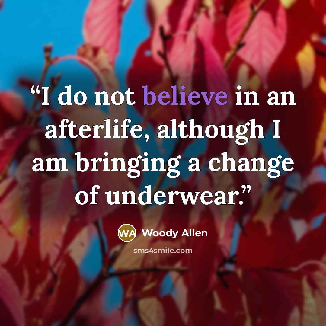 “I do not believe in an afterlife, although I am bringing a change of underwear.” quote by Woody Allen
