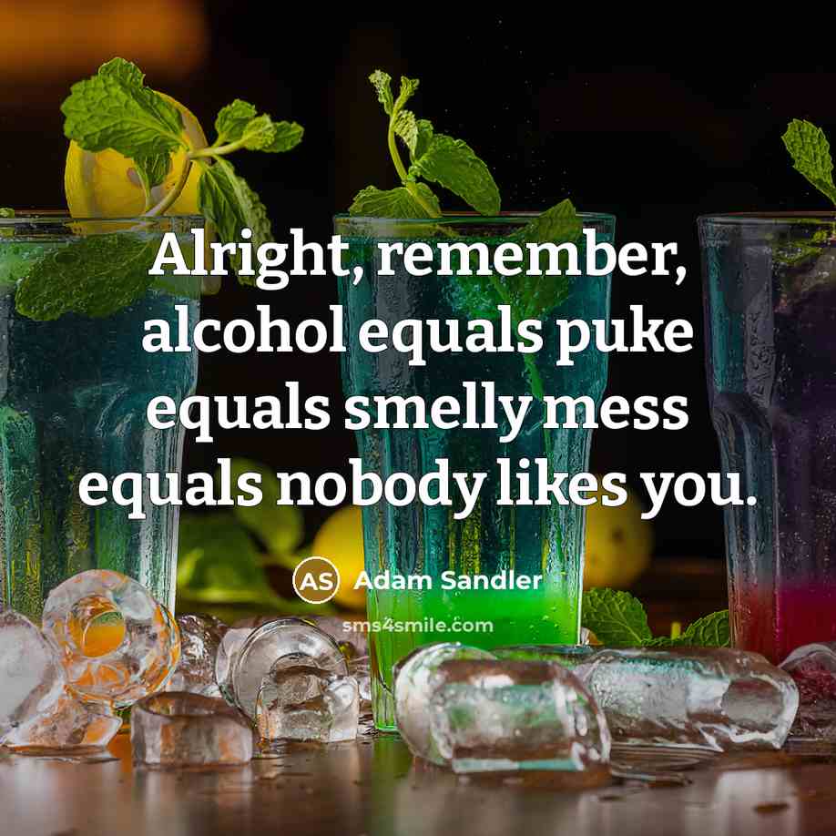 “Alright, remember, alcohol equals puke equals smelly mess equals nobody likes you.” quote by Adam Sandler