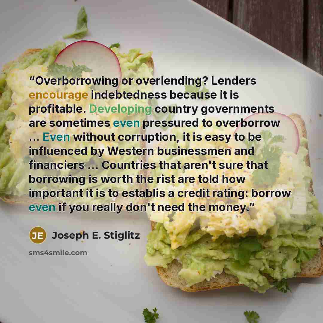 “Overborrowing or overlending? Lenders encourage indebtedness because it is profitable. Developing country governments are sometimes even pressured to overborrow ... Even without corruption, it is easy to be influenced by Western businessmen and financiers ... Countries that aren't sure that…” quote by Joseph E. Stiglitz