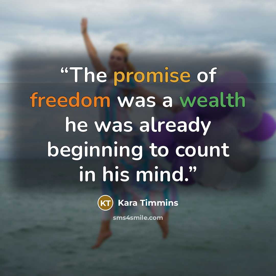 “The promise of freedom was a wealth he was already beginning to count in his mind.” quote by Kara Timmins