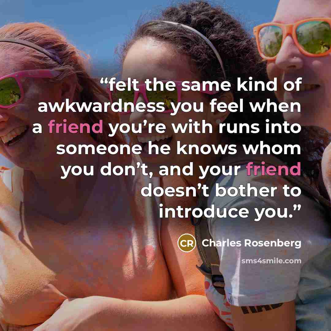 “felt the same kind of awkwardness you feel when a friend you’re with runs into someone he knows whom you don’t, and your friend doesn’t bother to introduce you.” quote by Charles Rosenberg
