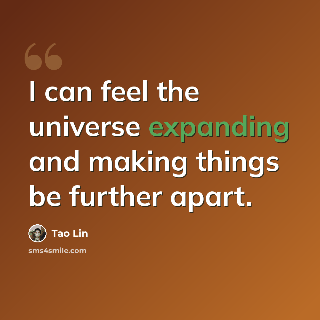 “I can feel the universe expanding and making things be further apart.” quote by Tao Lin