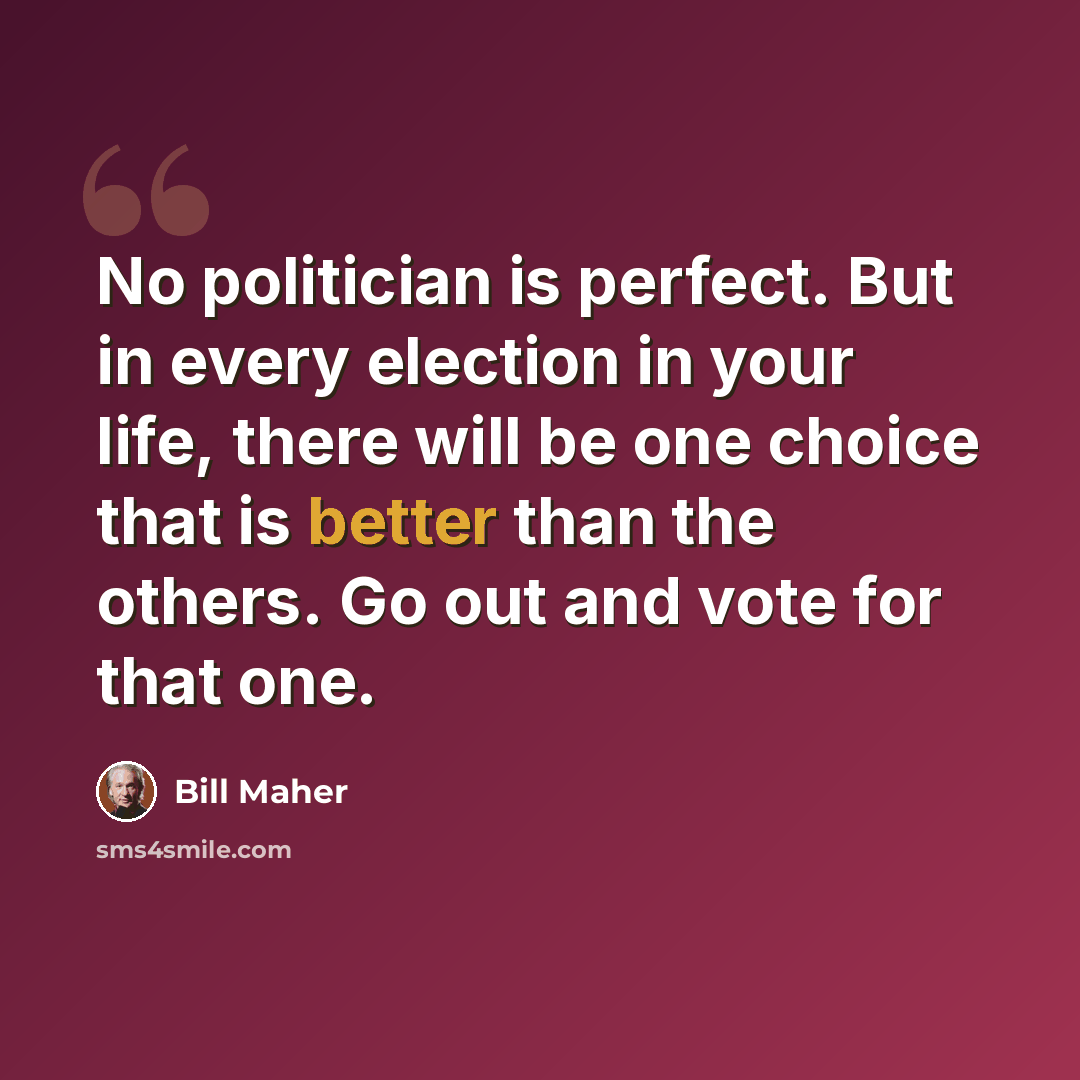 “No politician is perfect. But in every election in your life, there will be one choice that is better than the others. Go out and vote for that one.” quote by Bill Maher