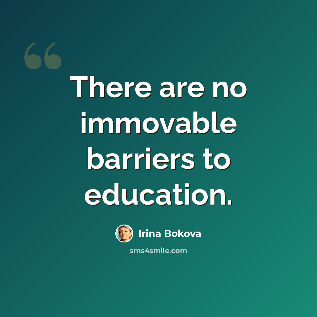 “There are no immovable barriers to education.” quote by Irina Bokova