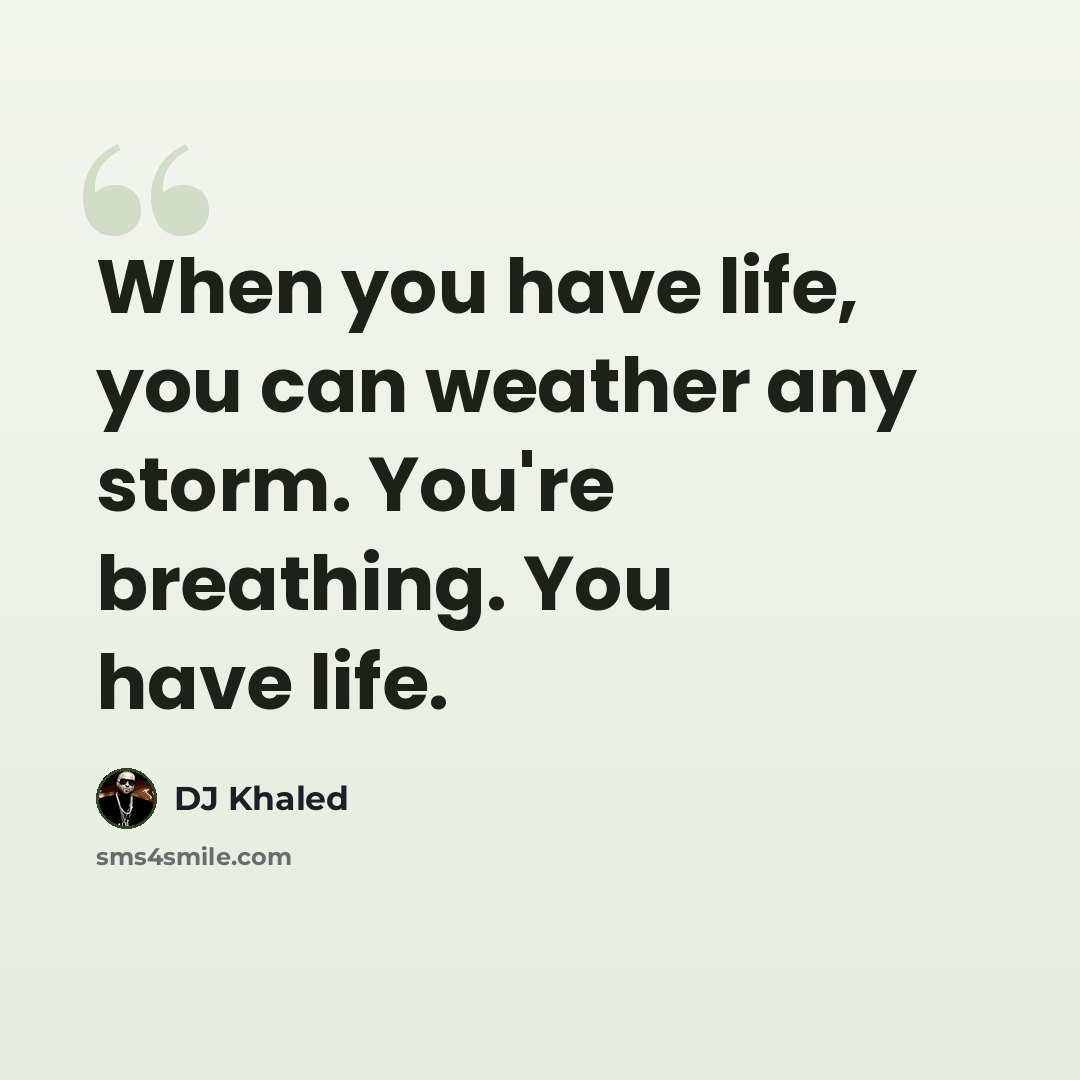 “When you have life, you can weather any storm. You're breathing. You have life.” quote by DJ Khaled