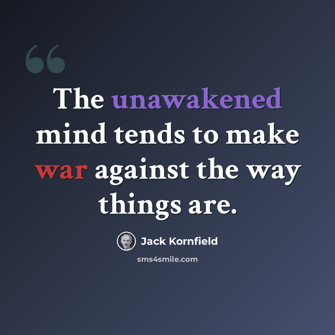 “The unawakened mind tends to make war against the way things are.” quote by Jack Kornfield