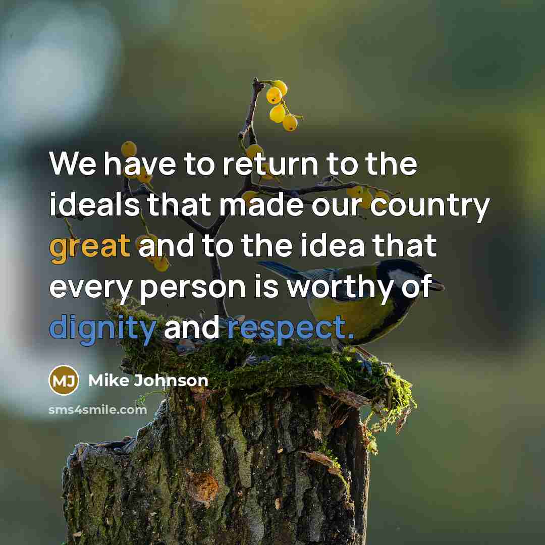“We have to return to the ideals that made our country great and to the idea that every person is worthy of dignity and respect.” quote by Mike Johnson