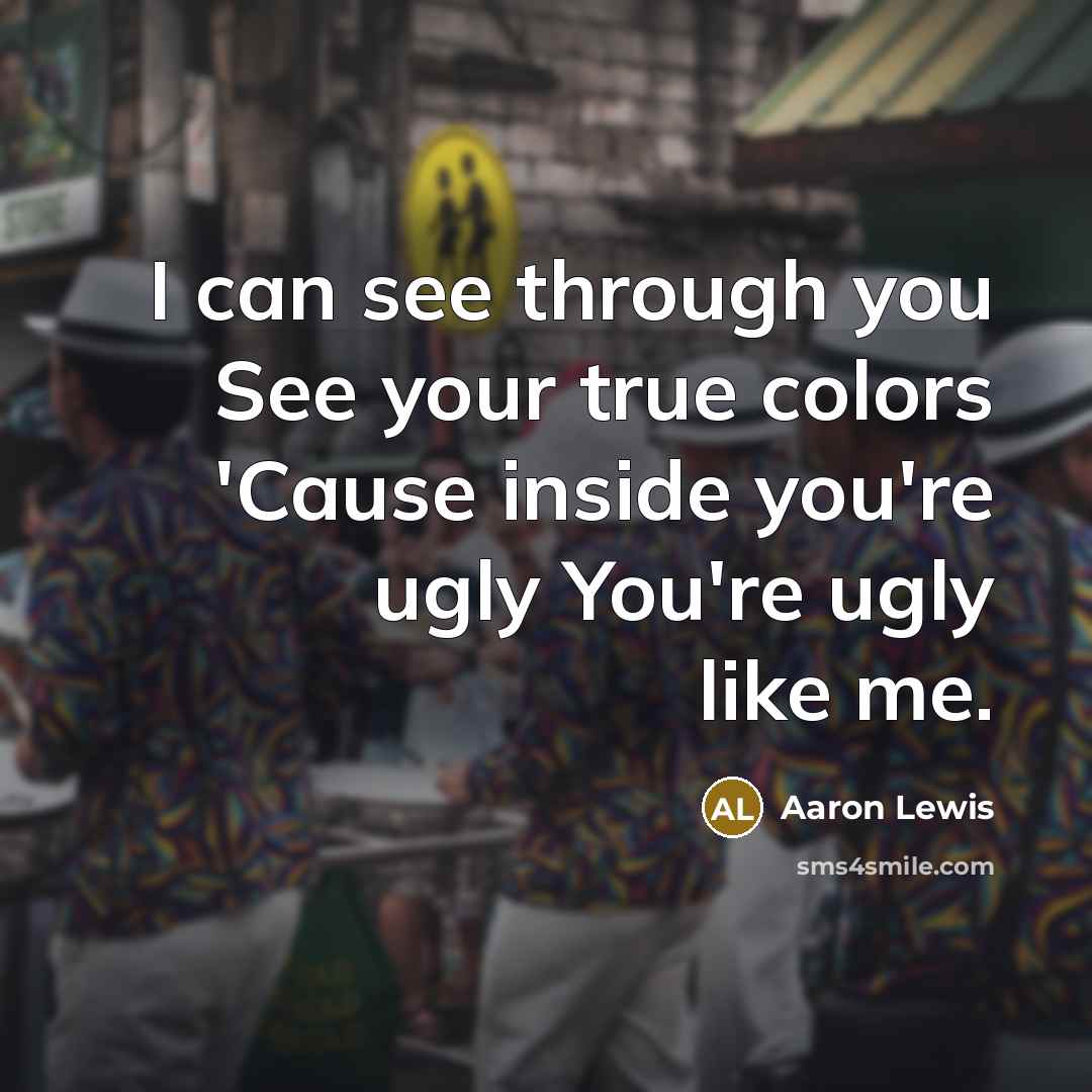“I can see through you See your true colors 'Cause inside you're ugly You're ugly like me.” quote by Aaron Lewis