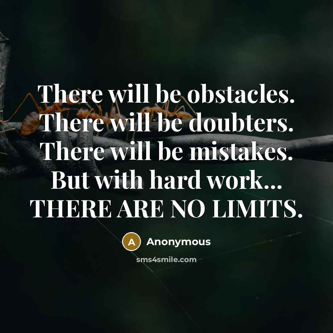 “There will be obstacles. There will be doubters. There will be mistakes. But with hard work... THERE ARE NO LIMITS.” quote by Anonymous