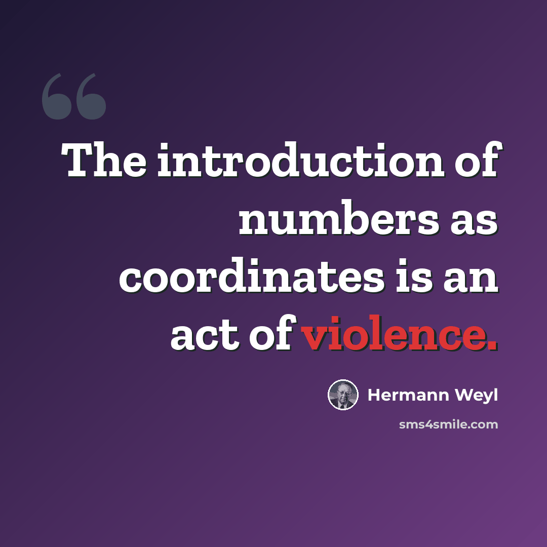 “The introduction of numbers as coordinates is an act of violence.” quote by Hermann Weyl