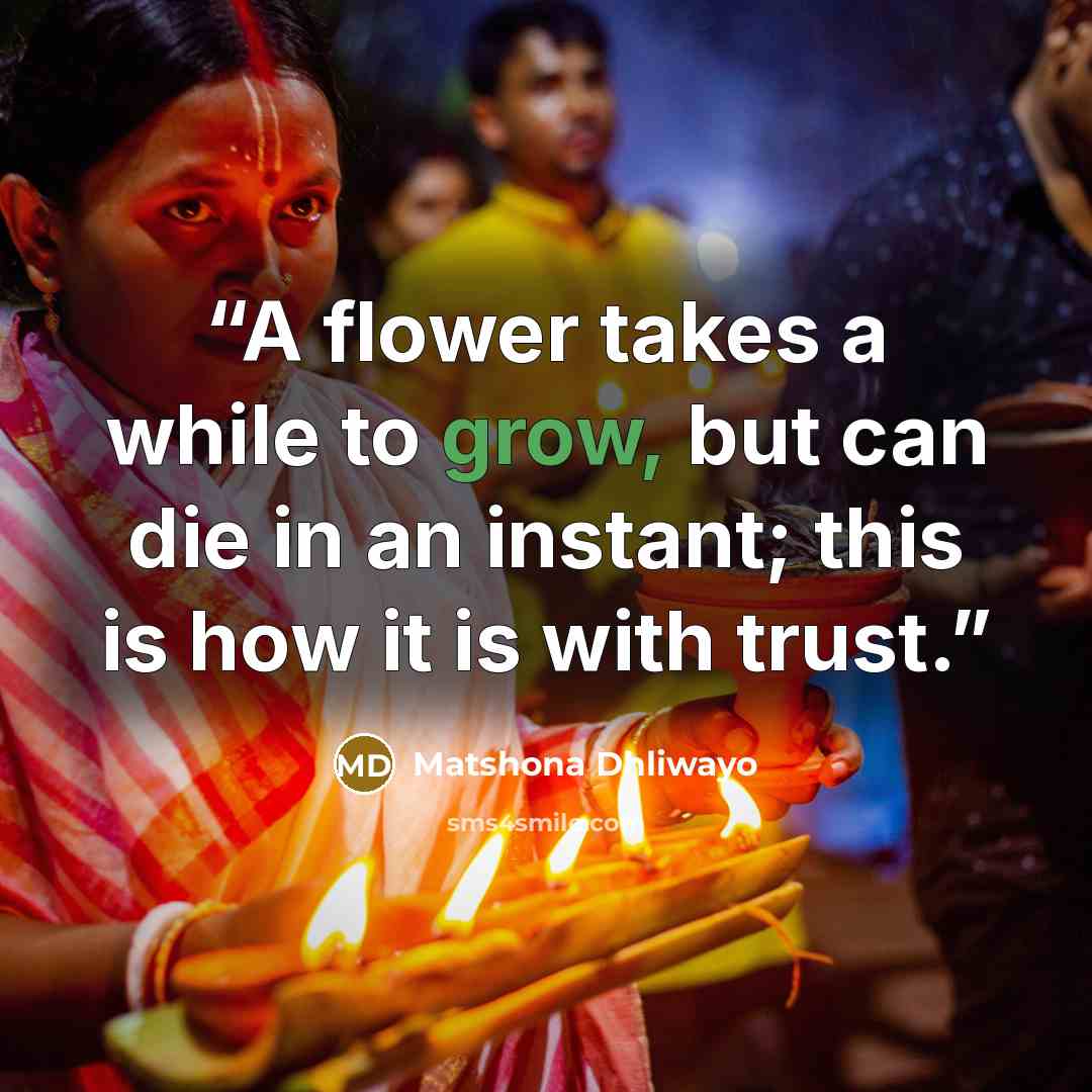 “A flower takes a while to grow, but can die in an instant; this is how it is with trust.” quote by Matshona Dhliwayo