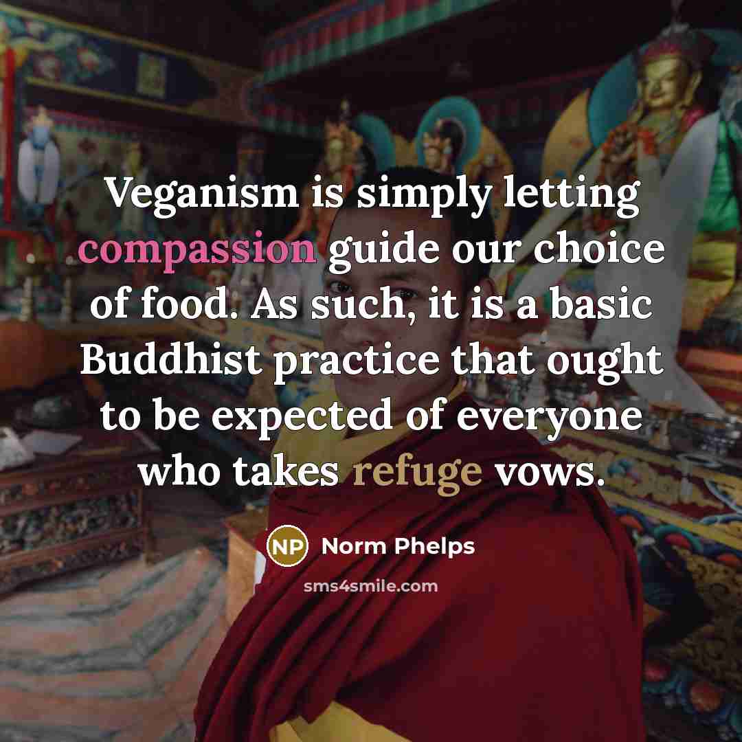 “Veganism is simply letting compassion guide our choice of food. As such, it is a basic Buddhist practice that ought to be expected of everyone who takes refuge vows.” quote by Norm Phelps