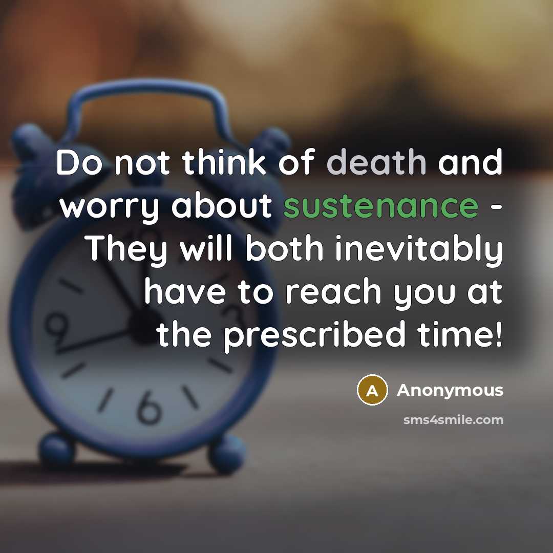 “Do not think of death and worry about sustenance - They will both inevitably have to reach you at the prescribed time!” quote by Anonymous