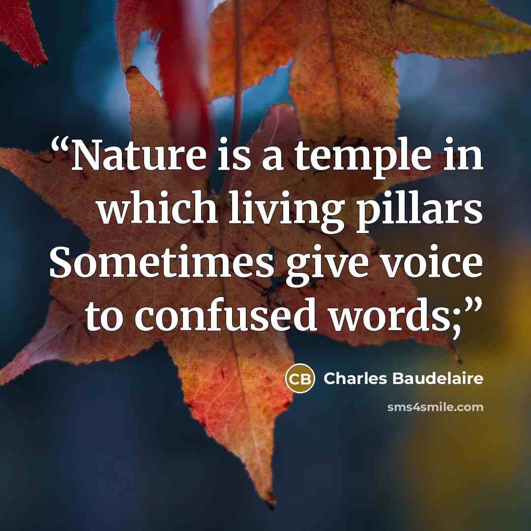 “Nature is a temple in which living pillars Sometimes give voice to confused words;” quote by Charles Baudelaire