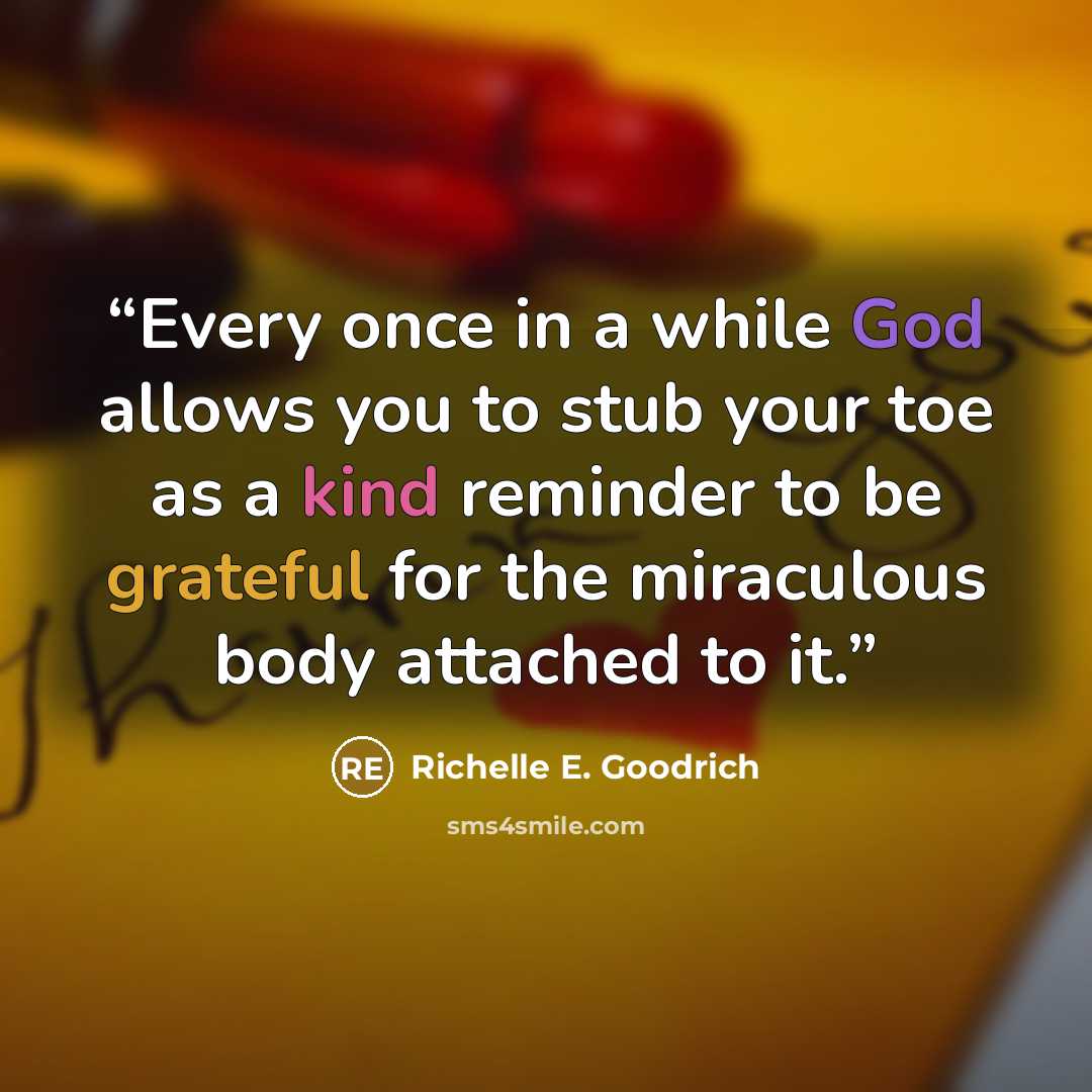 “Every once in a while God allows you to stub your toe as a kind reminder to be grateful for the miraculous body attached to it.” quote by Richelle E. Goodrich