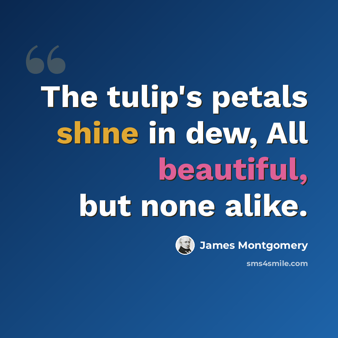 “The tulip's petals shine in dew, All beautiful, but none alike.” quote by James Montgomery