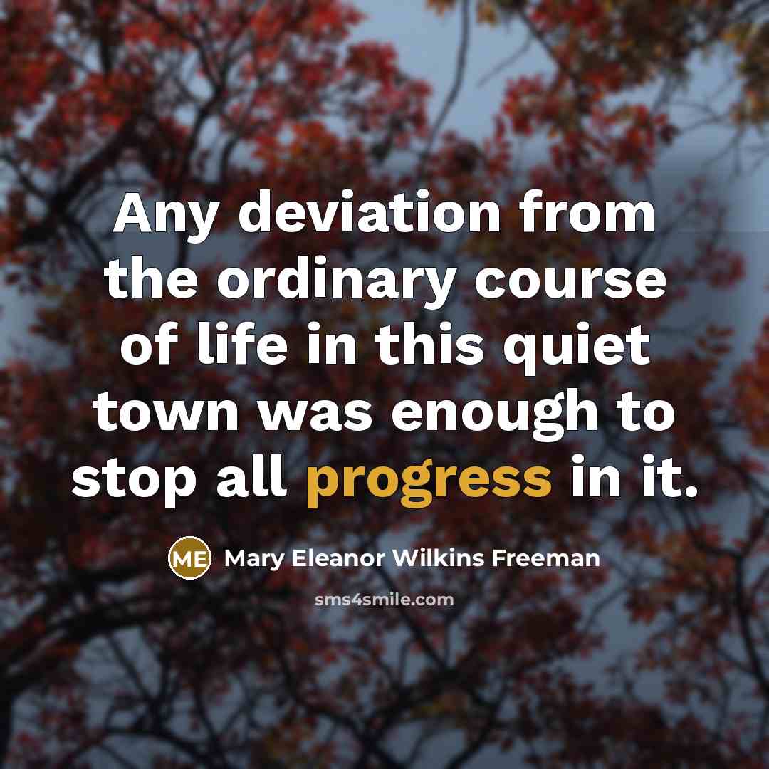 “Any deviation from the ordinary course of life in this quiet town was enough to stop all progress in it.” quote by Mary Eleanor Wilkins Freeman
