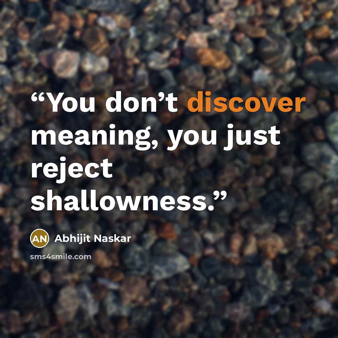 “You don’t discover meaning, you just reject shallowness.” quote by Abhijit Naskar