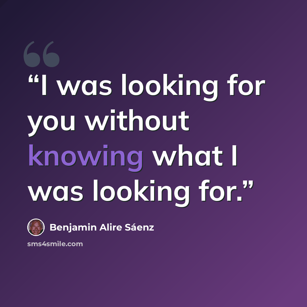 “I was looking for you without knowing what I was looking for.” quote by Benjamin Alire Sáenz