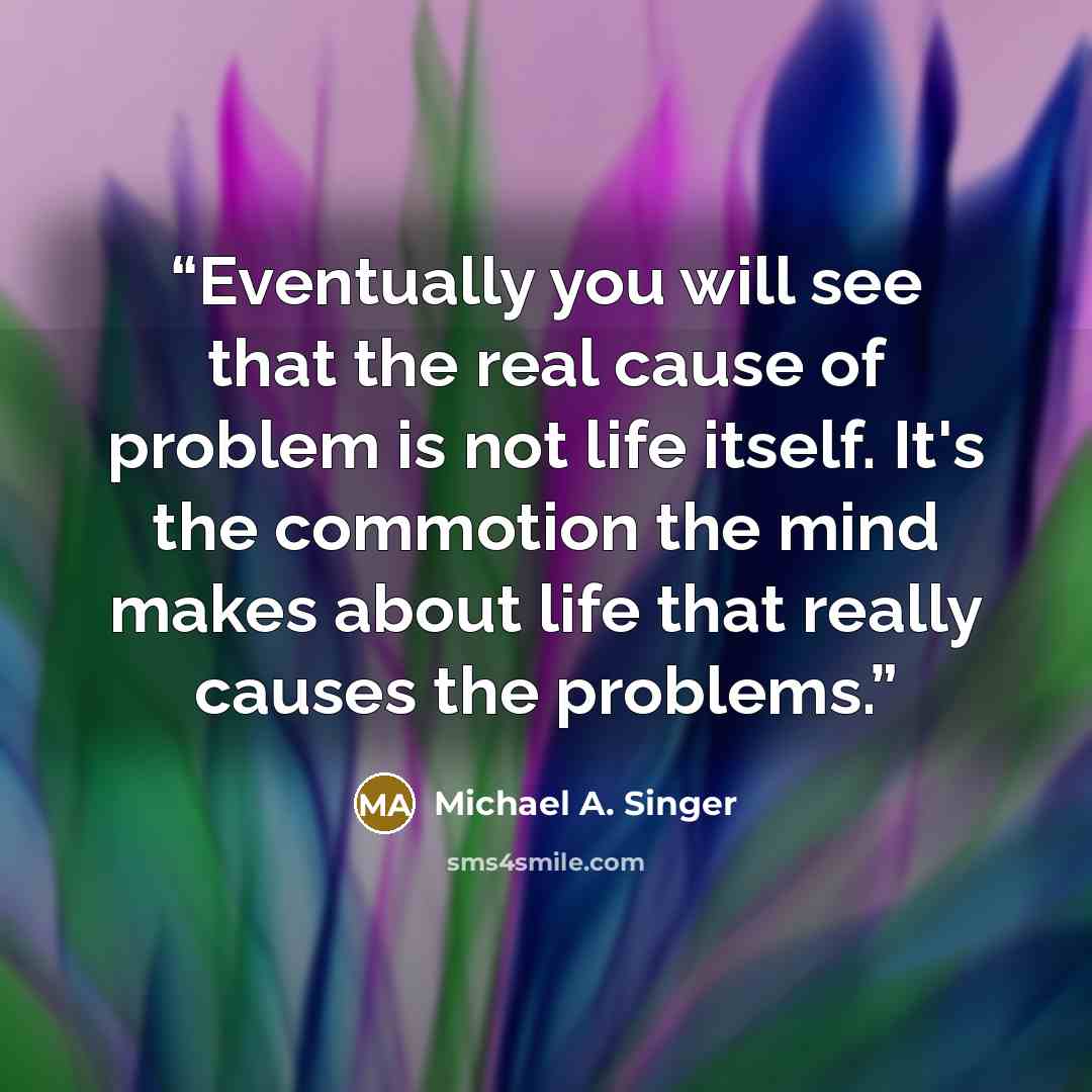 “Eventually you will see that the real cause of problem is not life itself. It's the commotion the mind makes about life that really causes the problems.” quote by Michael A. Singer