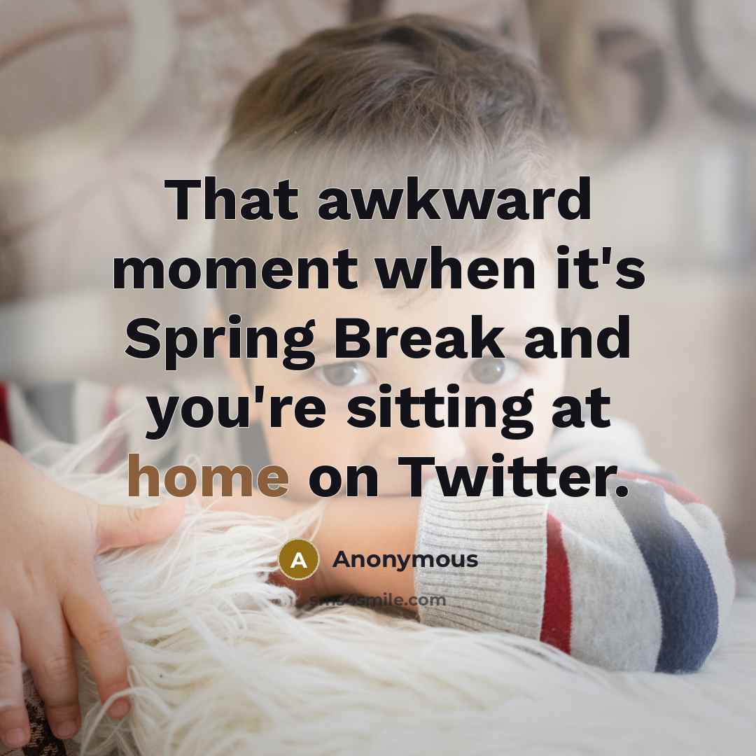 “That awkward moment when it's Spring Break and you're sitting at home on Twitter.” quote by Anonymous