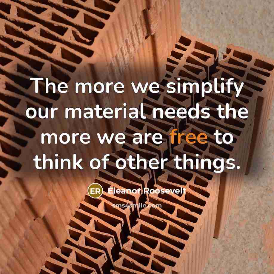 “The more we simplify our material needs the more we are free to think of other things.” quote by Eleanor Roosevelt