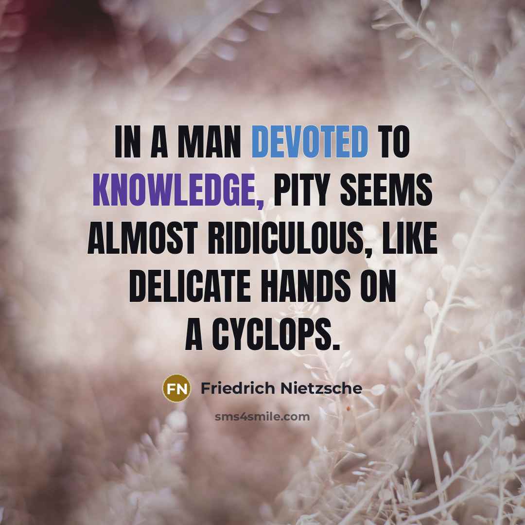 “In a man devoted to knowledge, pity seems almost ridiculous, like delicate hands on a cyclops.” quote by Friedrich Nietzsche