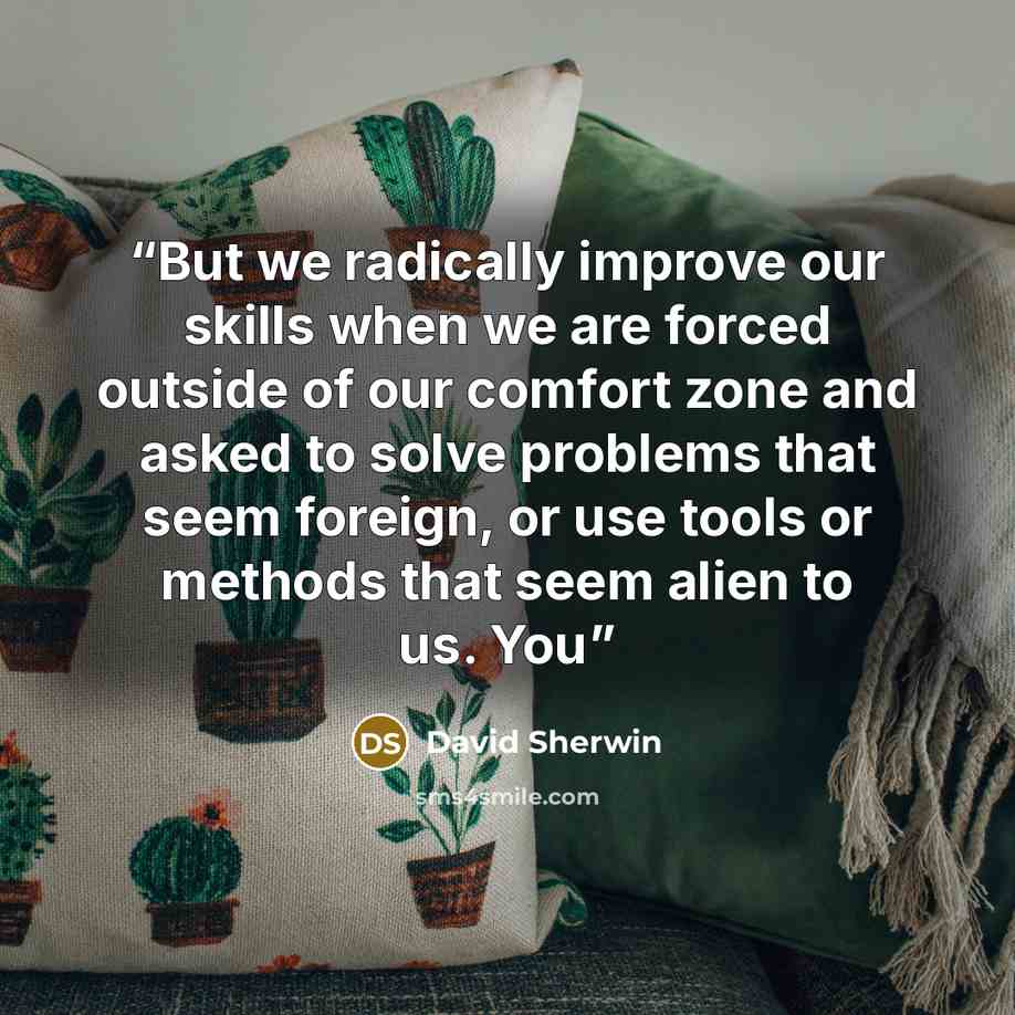 “But we radically improve our skills when we are forced outside of our comfort zone and asked to solve problems that seem foreign, or use tools or methods that seem alien to us. You” quote by David Sherwin