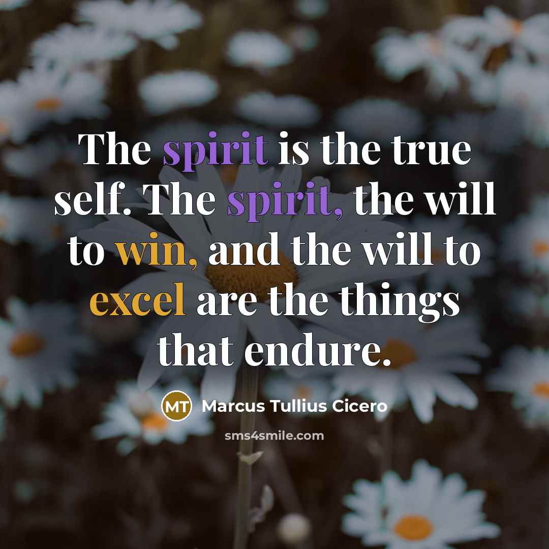 “The spirit is the true self. The spirit, the will to win, and the will to excel are the things that endure.” quote by Marcus Tullius Cicero