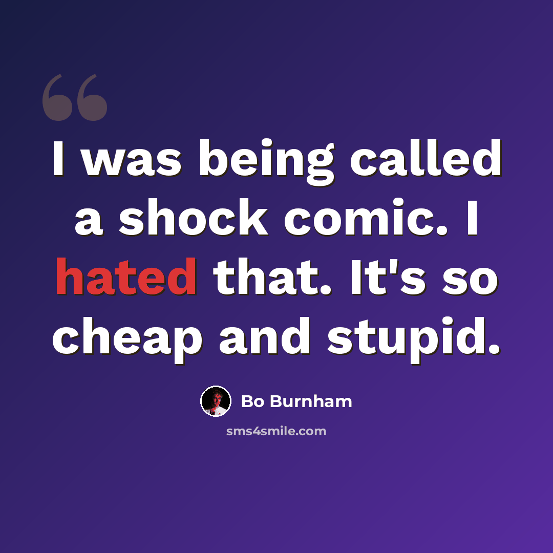 “I was being called a shock comic. I hated that. It's so cheap and stupid.” quote by Bo Burnham