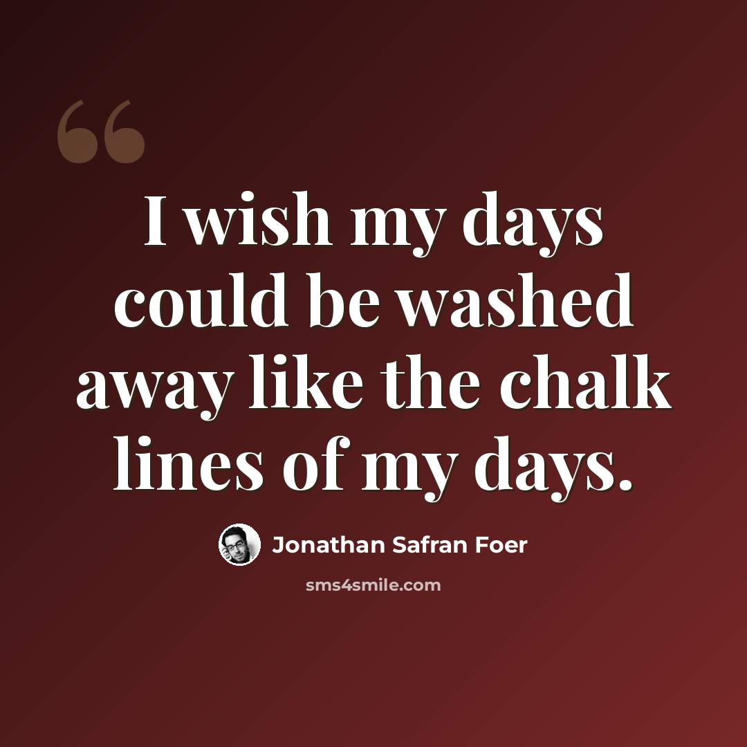 “I wish my days could be washed away like the chalk lines of my days.” quote by Jonathan Safran Foer
