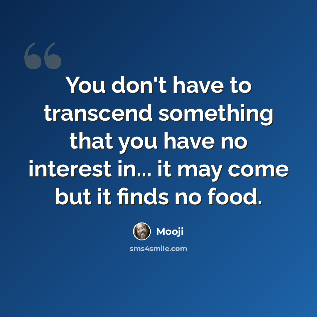 “You don't have to transcend something that you have no interest in... it may come but it finds no food.” quote by Mooji