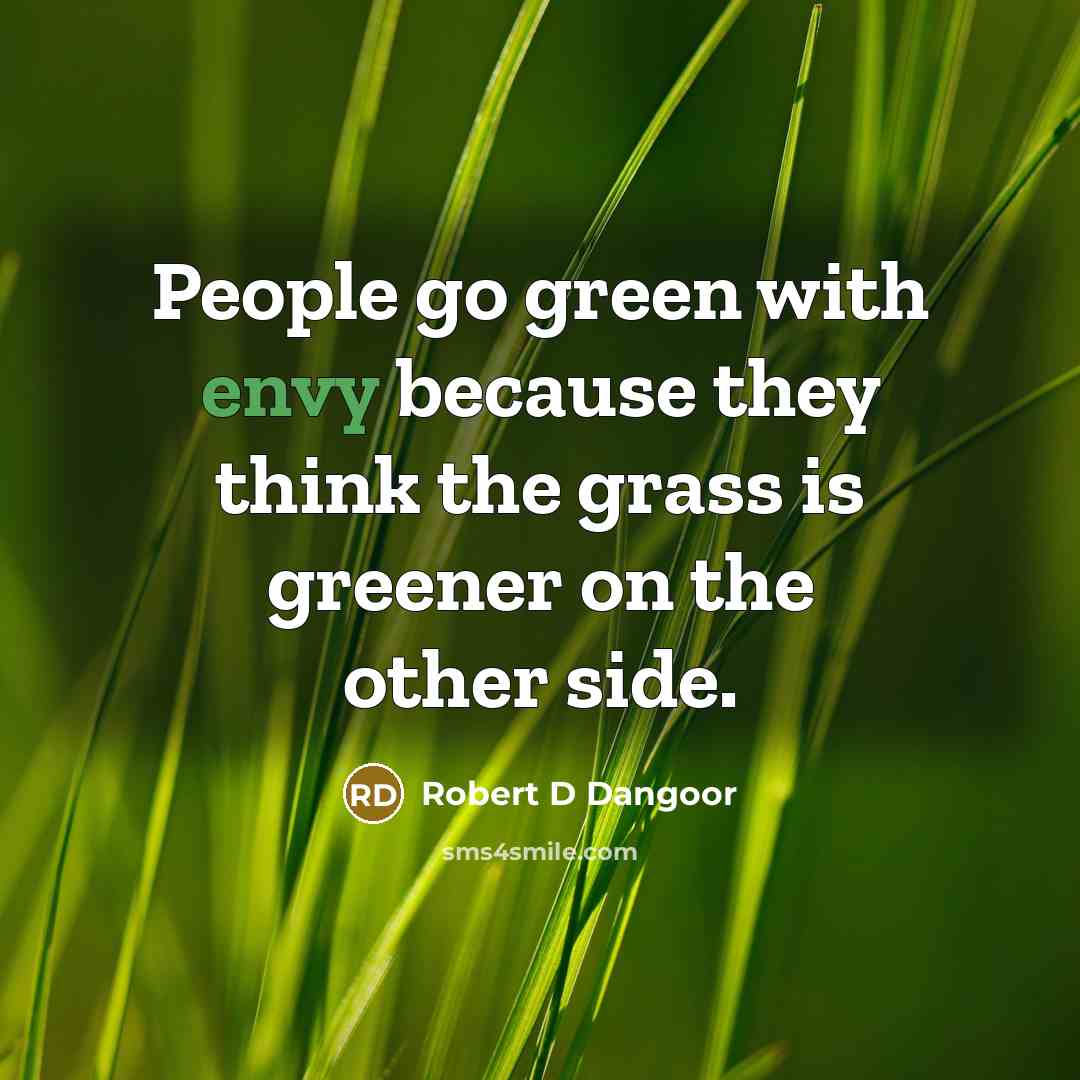 “People go green with envy because they think the grass is greener on the other side.” quote by Robert D Dangoor