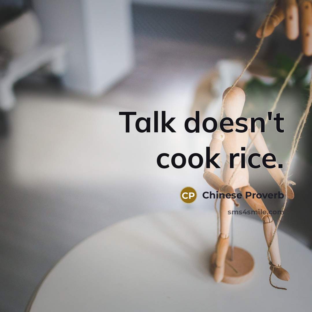 “Talk doesn't cook rice.” quote by Chinese Proverb